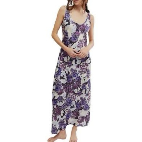 FREE PEOPLE NWT WORTH THE WAIT FLORAL DRESS IN DARK NIGHT LARGE - Picture 1 of 6